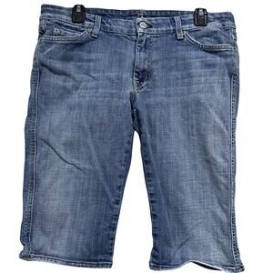 7 For All Mankind Shorts Womens 32 Blue Denim Bermuda Stretch Jean Knee Jorts